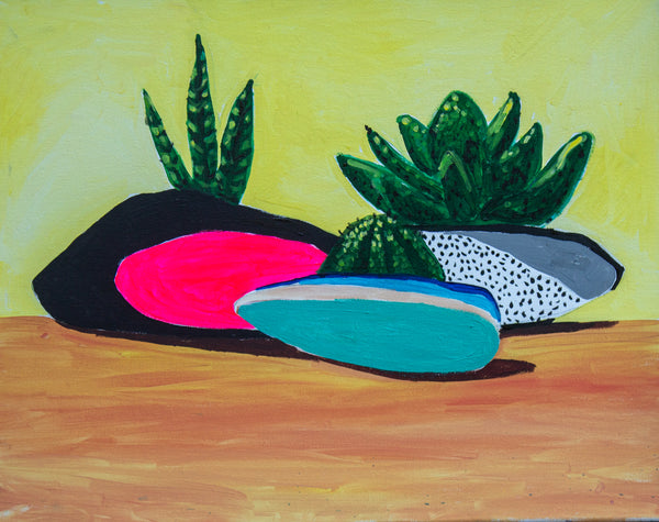 Succulent Still Life, acrylic on canvas painting by Cerulean Arts Collective Member Elaina Posey