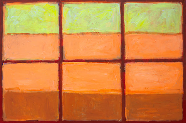 Abstract art with rectangular color blocks in orange, yellow, and red.