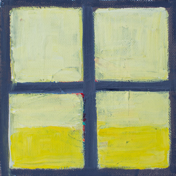 Abstract art with yellow and blue shapes on a dark background