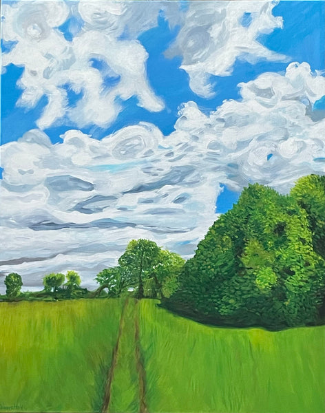 Green Woods in May, acrylic on linen landscape painting by Cerulean Arts Collective Member Mary Powers-Holt 