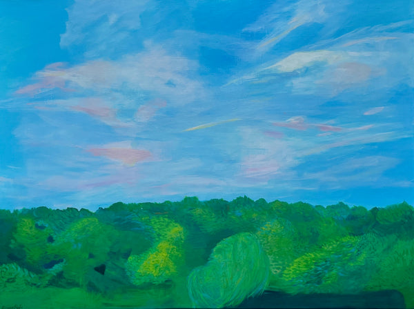 June 1 Evening Sky, acrylic on linen landscape painting by Cerulean Arts Collective Member Mary Powers-Holt