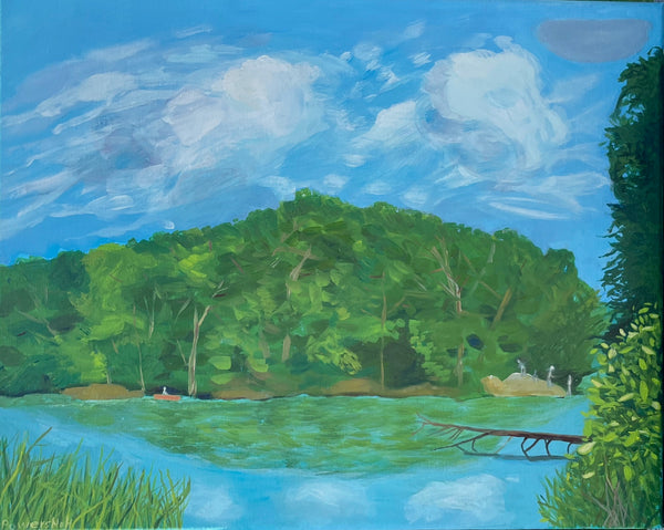 West Side of the Lake, May, acrylic on linen landscape painting by Cerulean Arts Collective Member Mary Powers-Holt