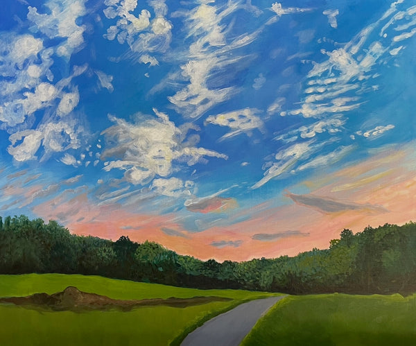 Woods Path to the Future, acrylic on aluminum panel landscape painting by Cerulean Arts Collective Member Mary Powers-Holt