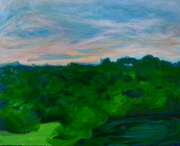 Shimmer Green, acrylic on aluminum panel landscape painting by Cerulean Arts Collective Member Mary Powers-Holt. 