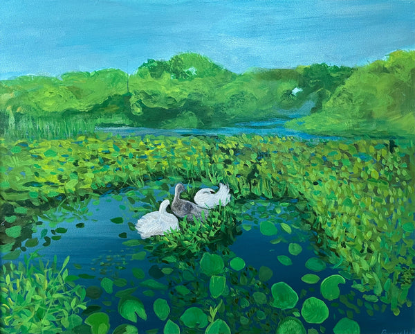 The Gray Swan, acrylic on aluminum panel landscape painting by Cerulean Arts Collective Member Mary Powers-Holt. 