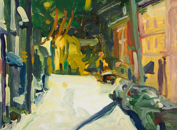 Manayunk Street at Sunset, oil on paper painting by Cerulean Arts Collective Member Liz Price.