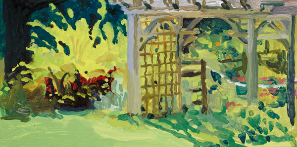 Meadowbrook Trellis, oil on panel painting by Cerulean Arts Collective Member Liz Price.