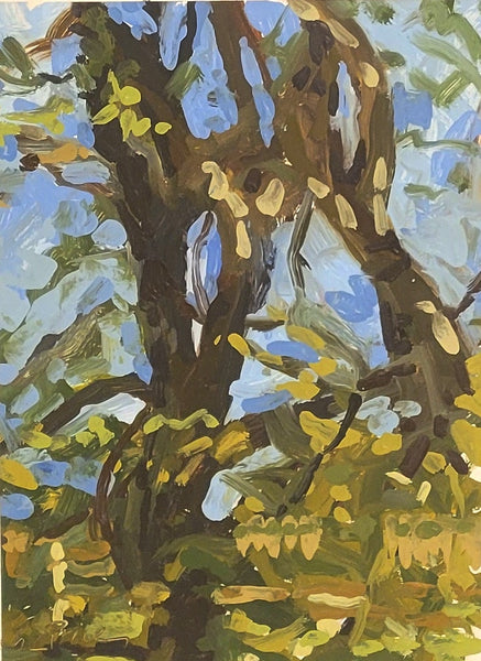 Painting of a tree with a blue sky background