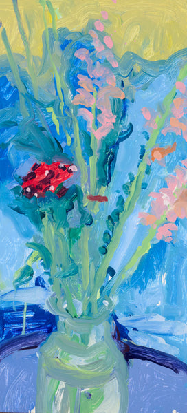 Liz Price: Red Dianthus on Blue