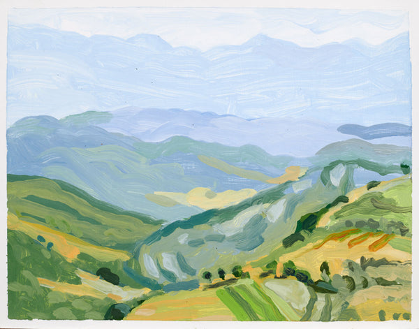 Sibillini Mounatins, oil on paper painting by Cerulean Arts Collective Member Liz Price