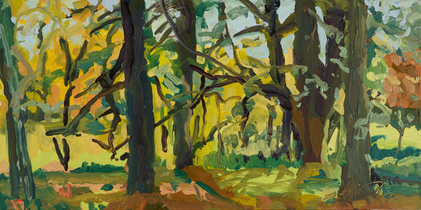 Tree Medley, oil on panel painting by Cerulean Arts Collective Member Liz Price.