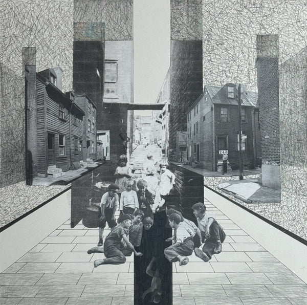 Alley Rats, ink and graphite collage by Cerulean Arts Collective Member John James Pron