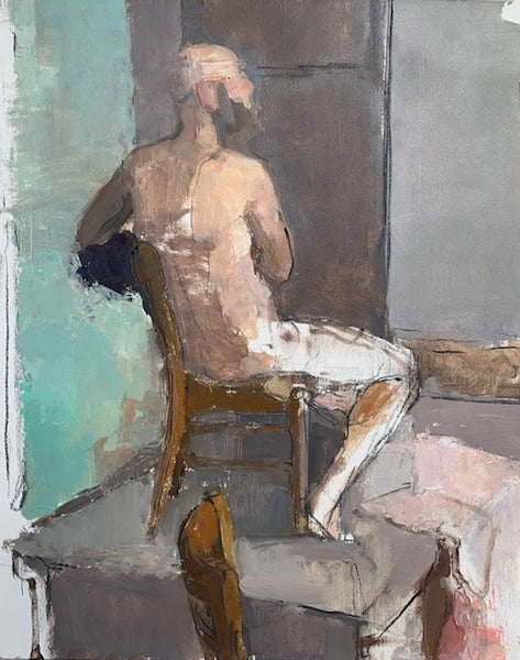 Seated Male Nude, oil on paper painting by Philadelphia artist Carolyn Pyfrom