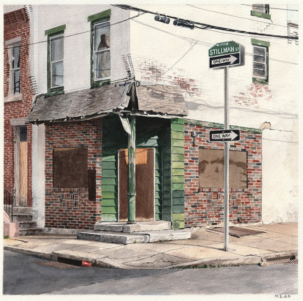 Stillman, watercolor on paper painitng by Philadelphia artist Mick Ricereto, available at Cerulean Arts