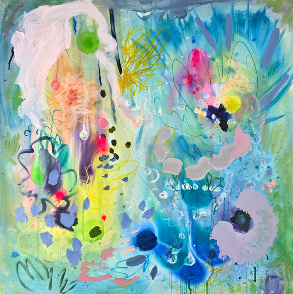 Abstract painting with vibrant colors and fluid brushstrokes