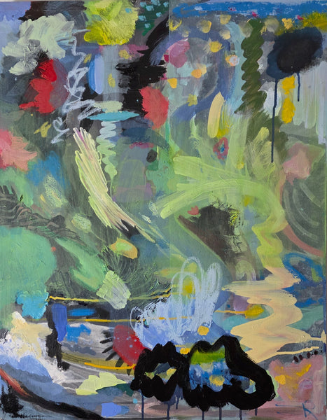 Abstract painting with vibrant colors and dynamic brush strokes