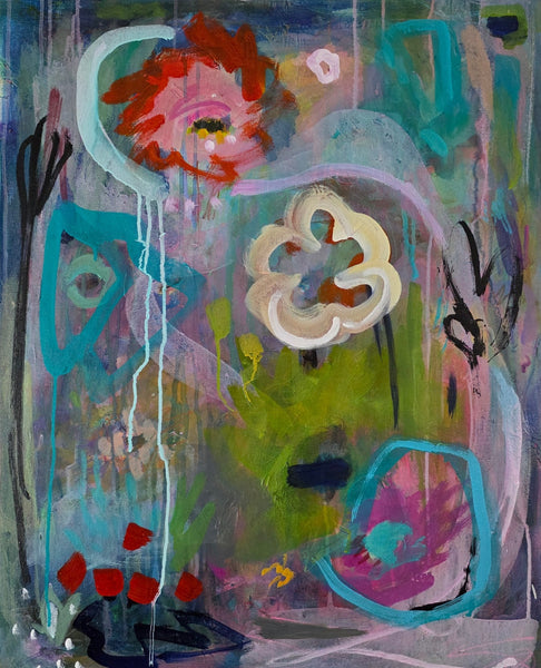 Abstract painting with colorful shapes and patterns