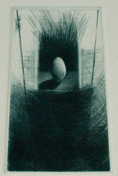 Keystone Egg, mezzotint print by Philadelphia artist Tony Rosati available at Cerulean Arts