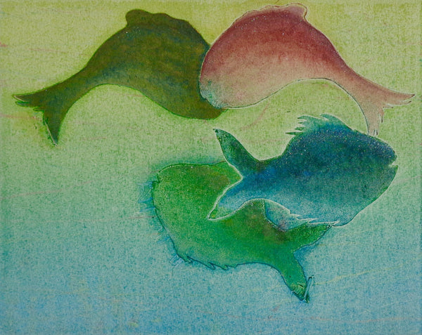 Silver Fish, monoprint with iridescent medium by Philadelphia artist Tony Rosati available at Cerulean Arts