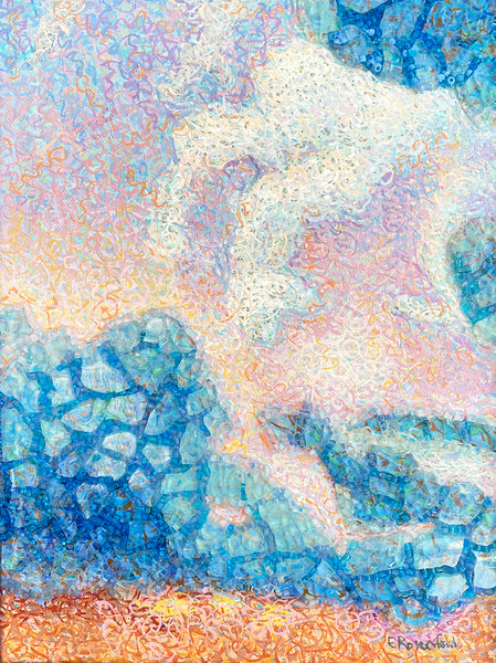 Both Sides Now #3, acrylic, glass beads, and shattered tempered glass on canvas painting by Cerulean Arts Collective member Elynne Rosenfeld.