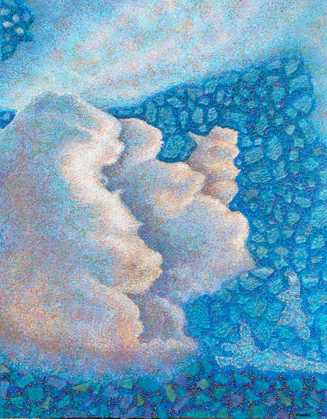 Both Sides Now #6, acrylic, glass beads, and shattered tempered glass on canvas painting by Cerulean Arts Collective member Elynne Rosenfeld.