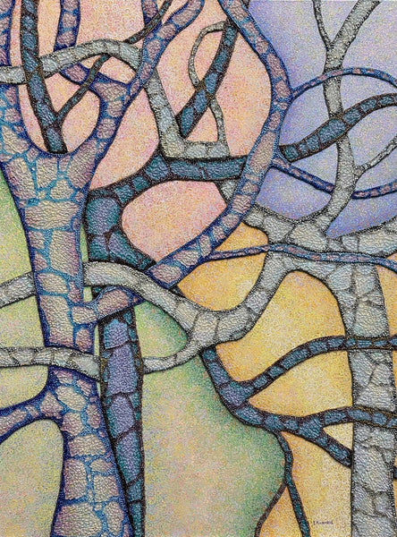 Life's Tangle #18, acrylic, glass beads, and shattered tempered glass on canvas painting by Cerulean Arts Collective member Elynne Rosenfeld.