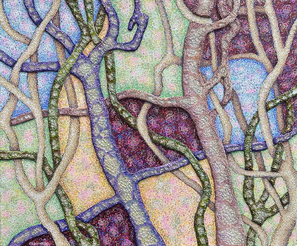 Life's Tangle #19, acrylic, glass beads, and shattered tempered glass on canvas painting by Cerulean Arts Collective member Elynne Rosenfeld.