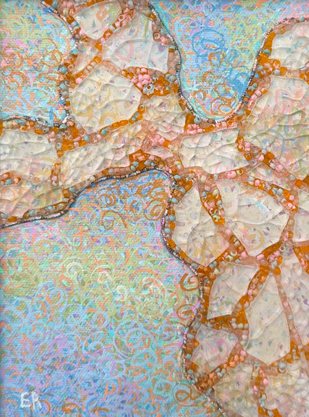 Sky Snippet #6, acrylic, glass beads, and shattered tempered glass on canvas painting by Cerulean Arts Collective member Elynne Rosenfeld.