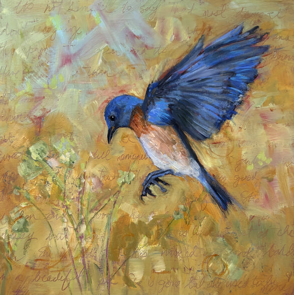 A Chance to Start Over, oil on panel painting by Pennsylvania artist Kerry Sacco. Included in the exhibition Fine Feathered Friends at Cerulean Arts March 26 - April 20, 2025.