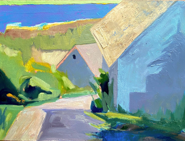 Hilltop, oil on paper mounted on panel painting by Pennsylvania artist Lou Schellenberg