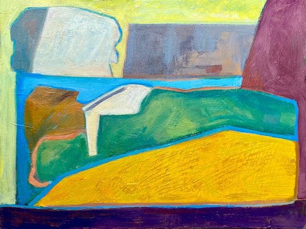 Broken Landscape with Toast, oil on paper mounted on panel painting by Pennsylvania artist Lou Schellenberg