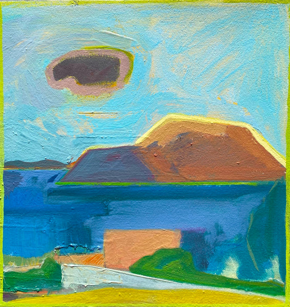 Little Black Cloud, oil on paper mounted on panel painting by Pennsylvania artist Lou Schellenberg