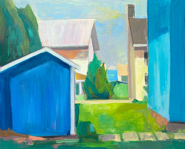 Yards Apart, oil on linen panel painting by Pennsylvania artist Lou Schellenberg