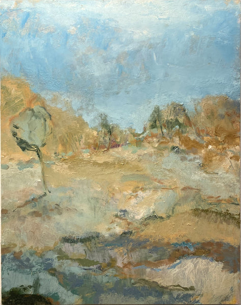 Beginning, oil on panel painting by artist Sam Schetina, available at Cerulean Arts. 
