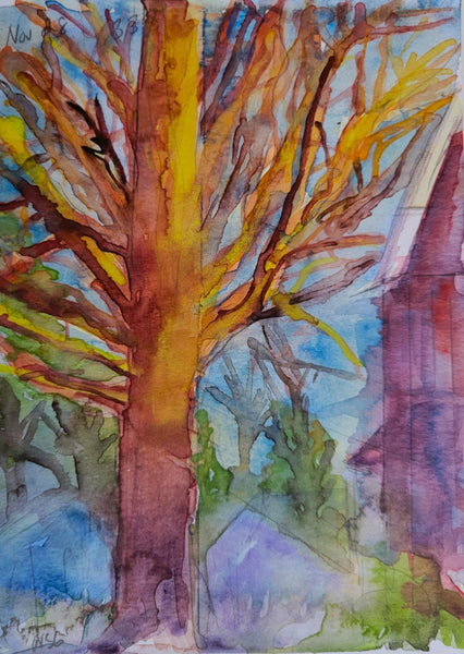 Glow, Maple Avenue, (No. 333, 2021), watercolor on paper painting by New Jersey artist Noreen Scott Garrity
