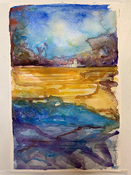 Golden Field, watercolor on paper painting by Cerulean Arts Collective member Noreen Scott Garrity