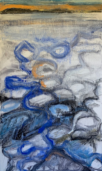 Ice, Delaware River, mixed media on paper painting by Cerulean Arts Collective member Noreen Scott Garrity
