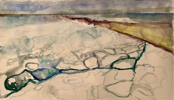 Ice Flows on the Delaware, oil and mixed media on found object by Cerulean Arts Collective member Noreen Scott Garrity