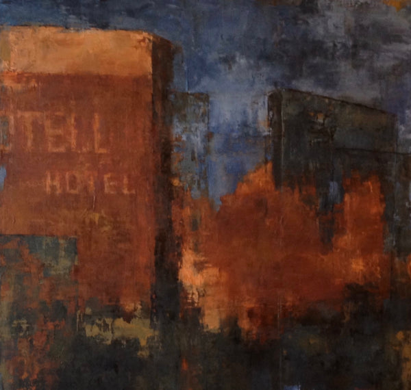 No Tell Hotel, oil on board painting on board by Cerulean Arts Collective Member Denise Sedor