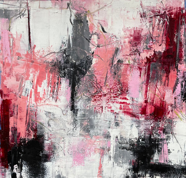 Shades of Pink, oil and cold wax on paper painting mounted on board by Cerulean Arts Collective Member Denise Sedo