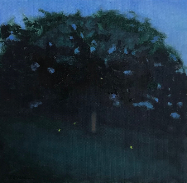 Evening Light, oil on canvas paper landscape painting by Philadelphia artist John Sevcik. 