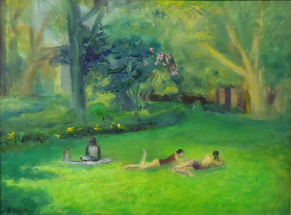 In the Park II, oil on canvas painting by Philadelphia artist John Sevcik.
