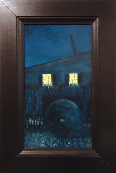 Studio at Night, oil on board painting by Philadelphia artist John Sevcik. 