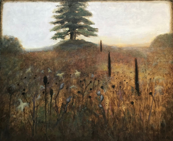 The Battle of the Seeds, oil on linen landscape painting by Philadelphia artist John Sevcik. 