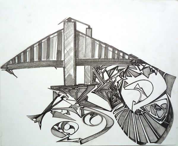 Bridge, graphite on paper drawing by Dr. Mazen Soliman. Included in the exhibition Art as a Creative Outlet, curated by Cerulean Arts and on view at the Annenberg Medical Center for Education at Lankenau Medical Center January 28 - March 20, 2025.