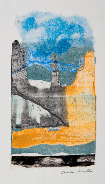 A Balmy Day, monotype & lithograph print with collage on paper by Cerulean Arts Collective Member Christine Stoughton