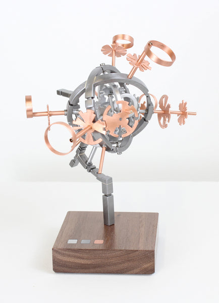 AstroObject [1d.o2], copper, steel, aluminum and walnut sculpture by Philadelphia artist Kathleen Studebaker available at Cerulean Arts. 