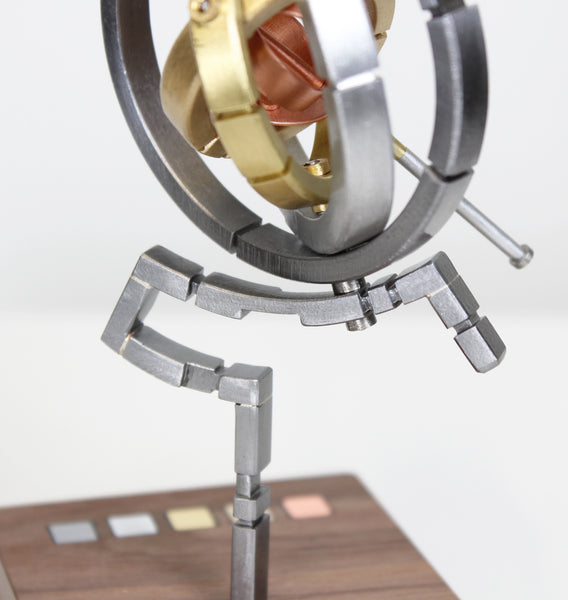 AstroObject [1e.o1], copper, brass, steel, aluminum and walnut sculpture by Philadelphia artist Kathleen Studebaker available at Cerulean Arts. 