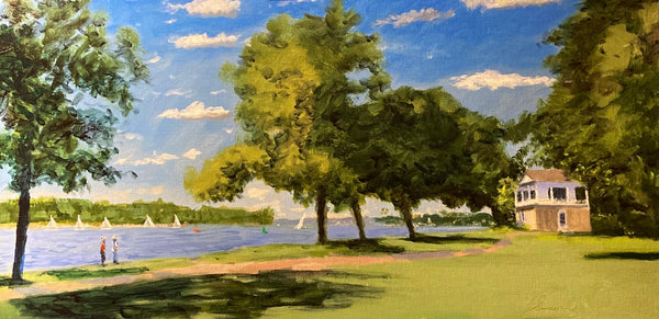 Andalusia on the Delaware, acrylic on canvas panel painting by Cerulean Arts Collective Member Joseph Sweeney