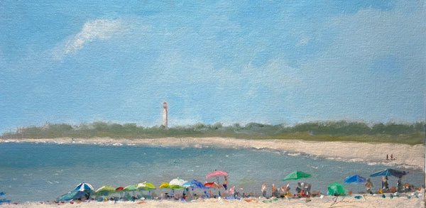 Cape May Umbrellas, acrylic on canvas panel painting by Cerulean Arts Collective Member Joseph Sweeney.